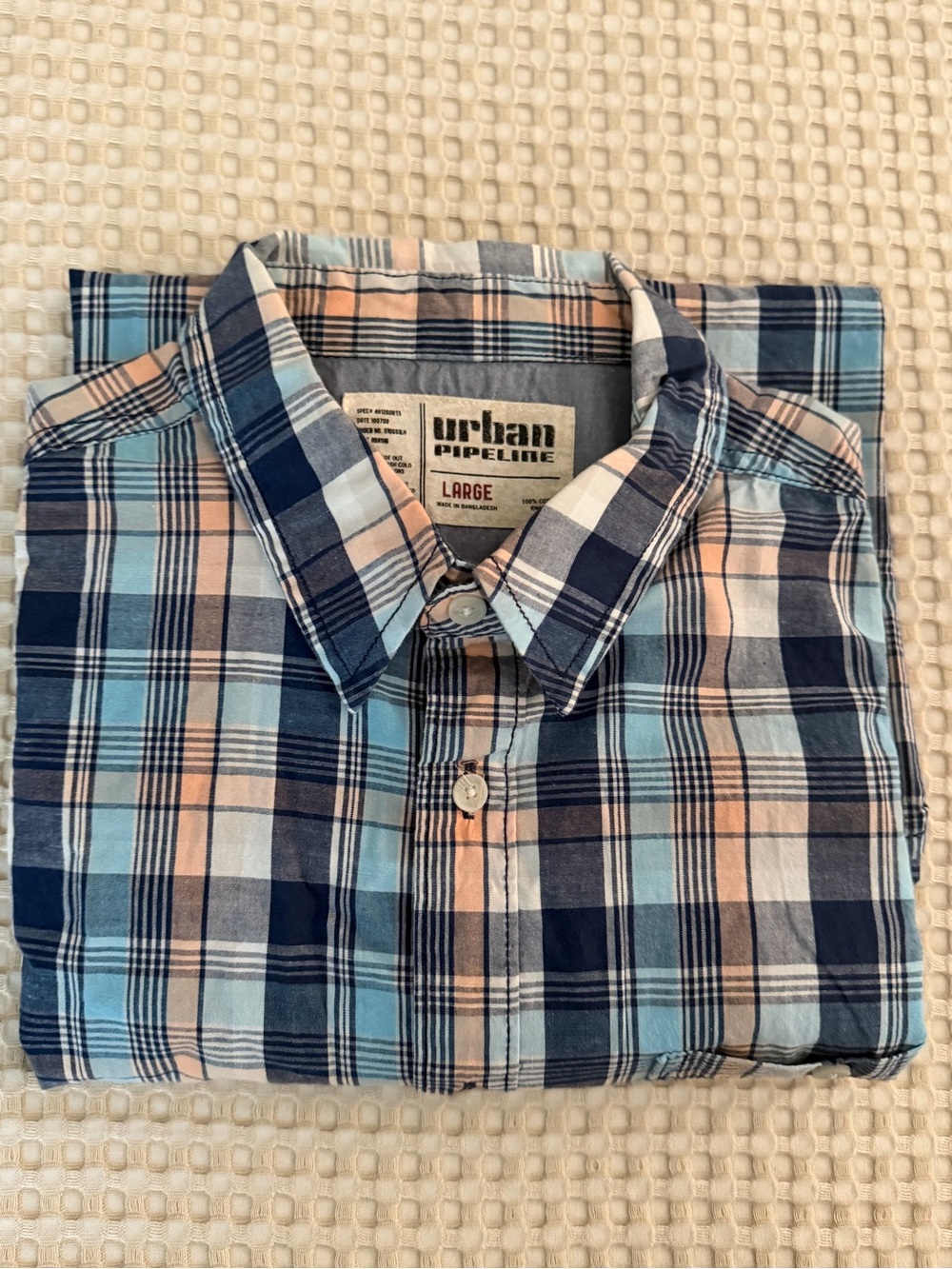 urban pipeline Blue and Peach Plaid Casual Button-Down Shirt
